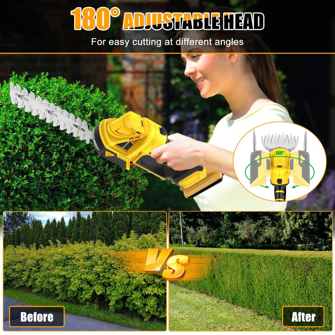 Cordless hedge trimmer with 180 degree adjustable cutting head