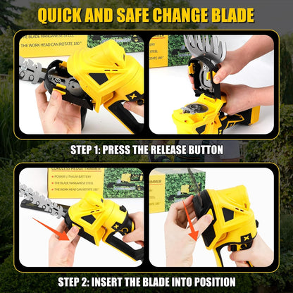 Cordless hedge trimmer showing copper motor housing detail