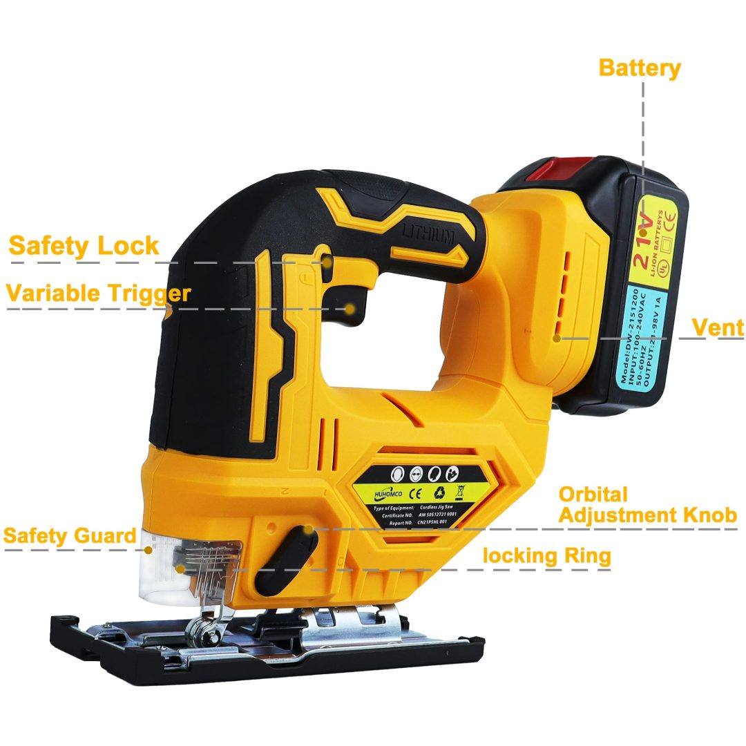 Cordless electric jigsaw with plastic carry case and accessories