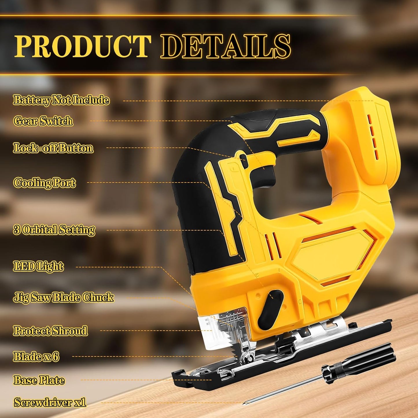 Cordless electric jigsaw with two batteries and charger