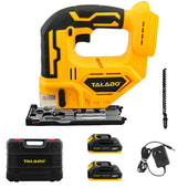 Cordless electric jigsaw side view showing ergonomic grip