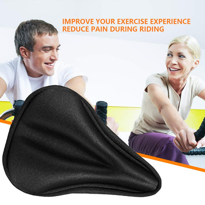 Side angle of black bike seat cover gel saddle pad on narrow seat