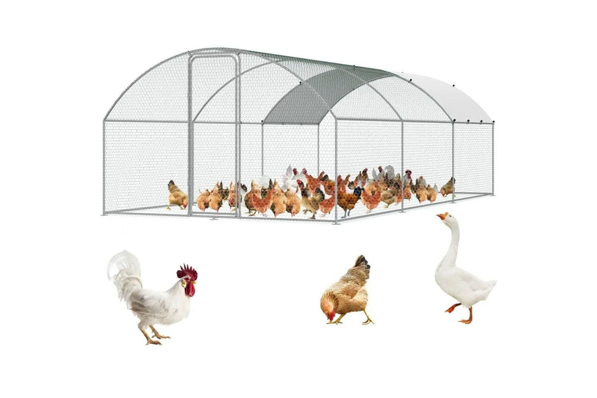 Close-up of chicken coop run lockable gate in grey colour