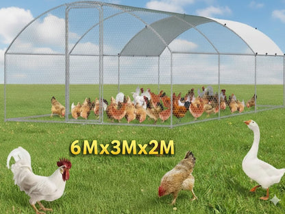 Top angle of chicken coop run with UV-treated waterproof roof
