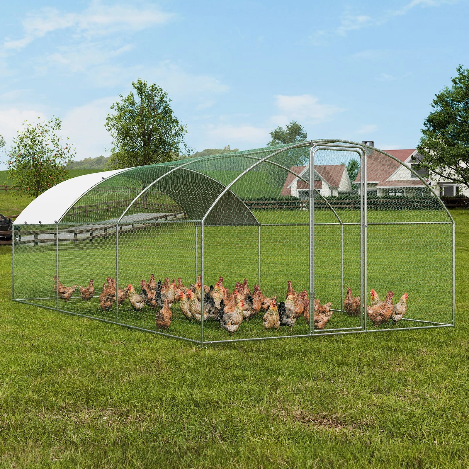 Chicken coop run corner joint with heavy-duty steel pipes