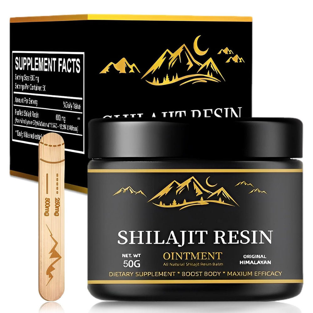 Organic Shilajit Resin 50g jar showing natural dark resin