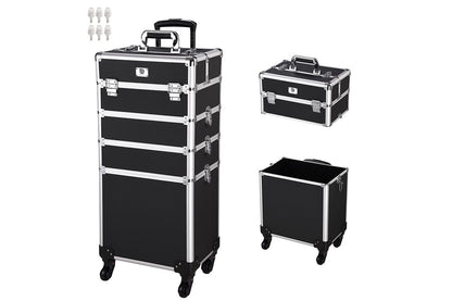 Makeup case with 4 extendable trays open