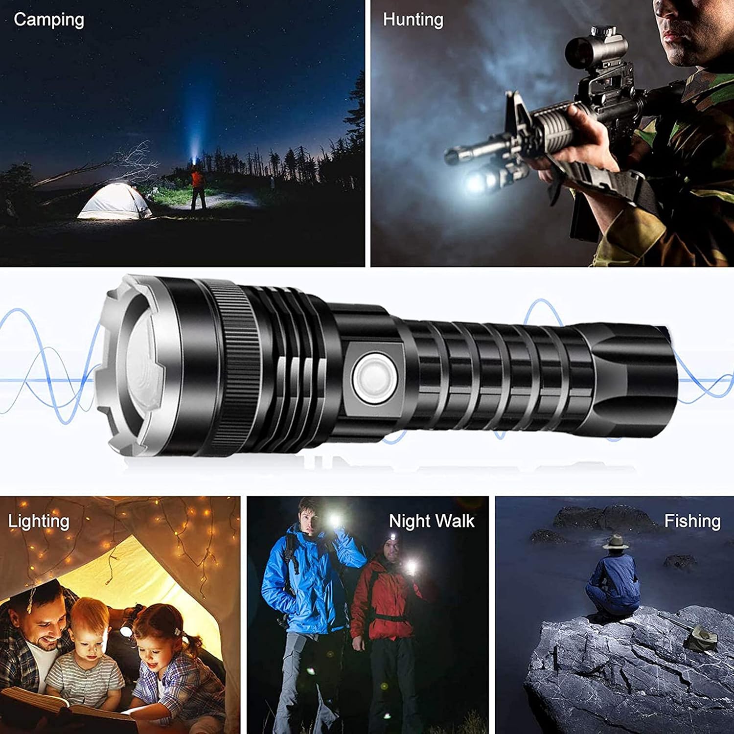 Rechargeable torch LED displaying battery indicator lights