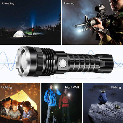 Rechargeable torch LED displaying battery indicator lights