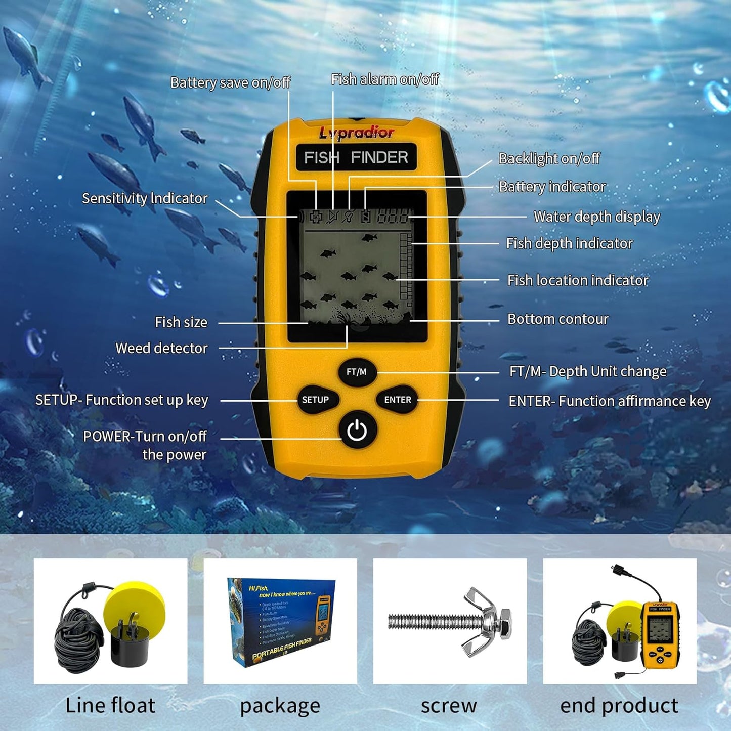 Fish finder showing seabed grass and rock detection