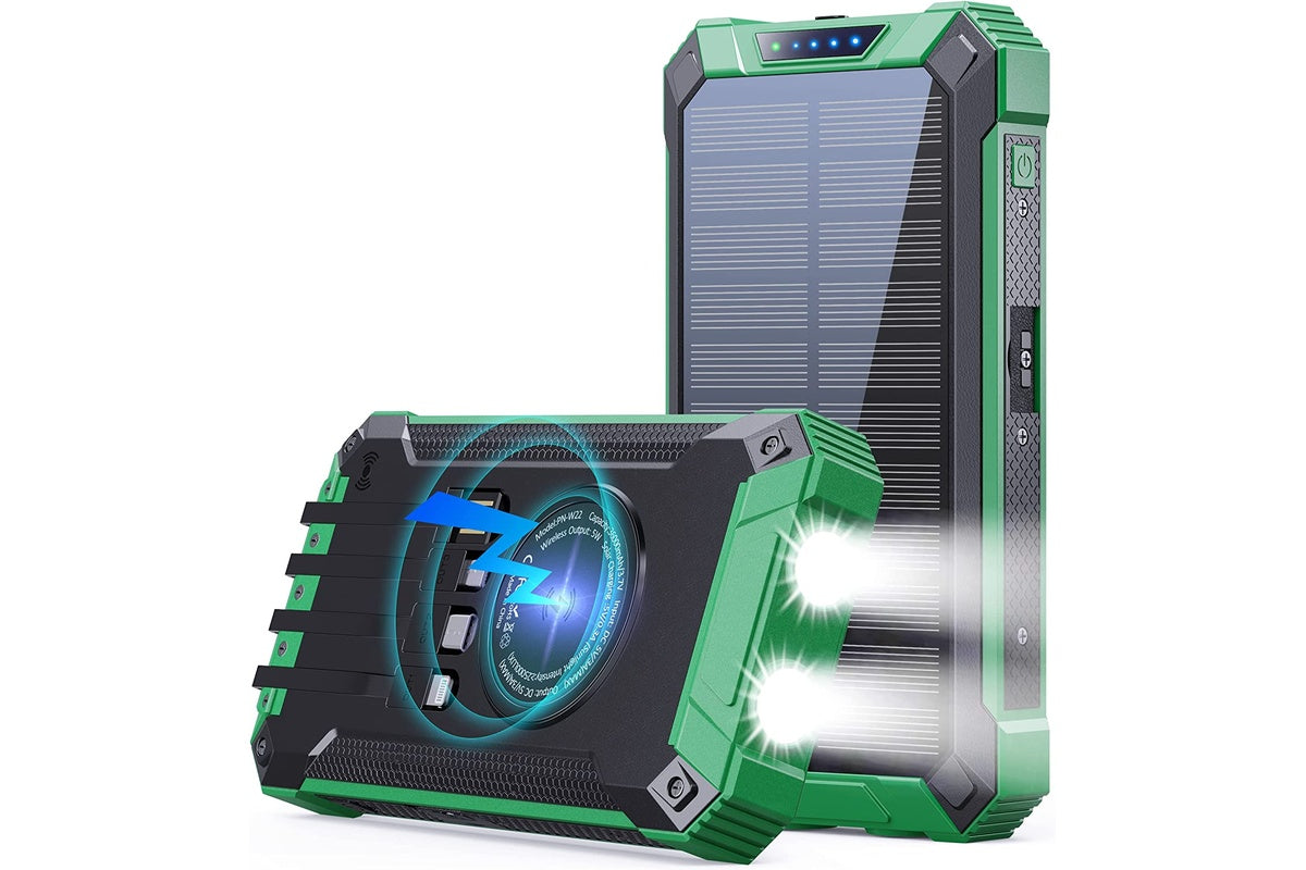 Close-up of solar panel on solar power bank for outdoor charging