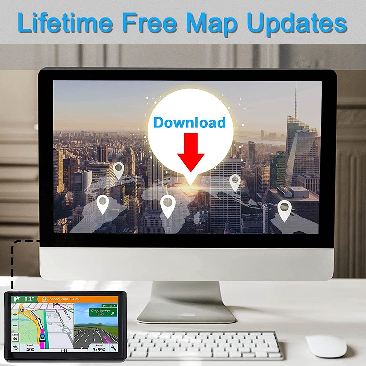 Car GPS navigation showing NZ map on screen