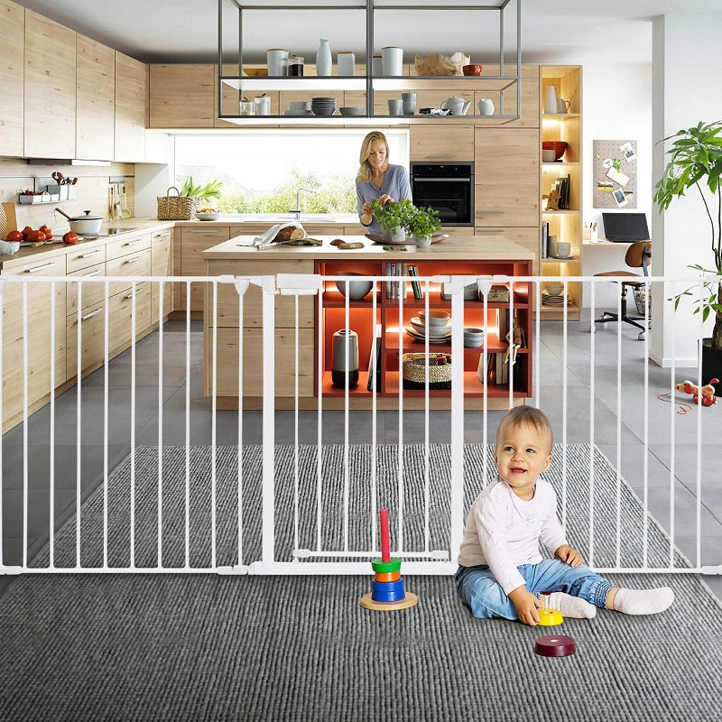 Side view of baby safety gate fireplace barrier height at 74cm