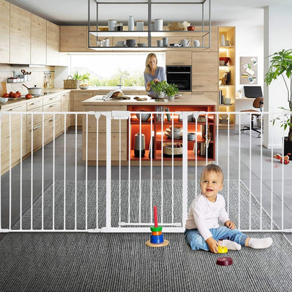 Side view of baby safety gate fireplace barrier height at 74cm