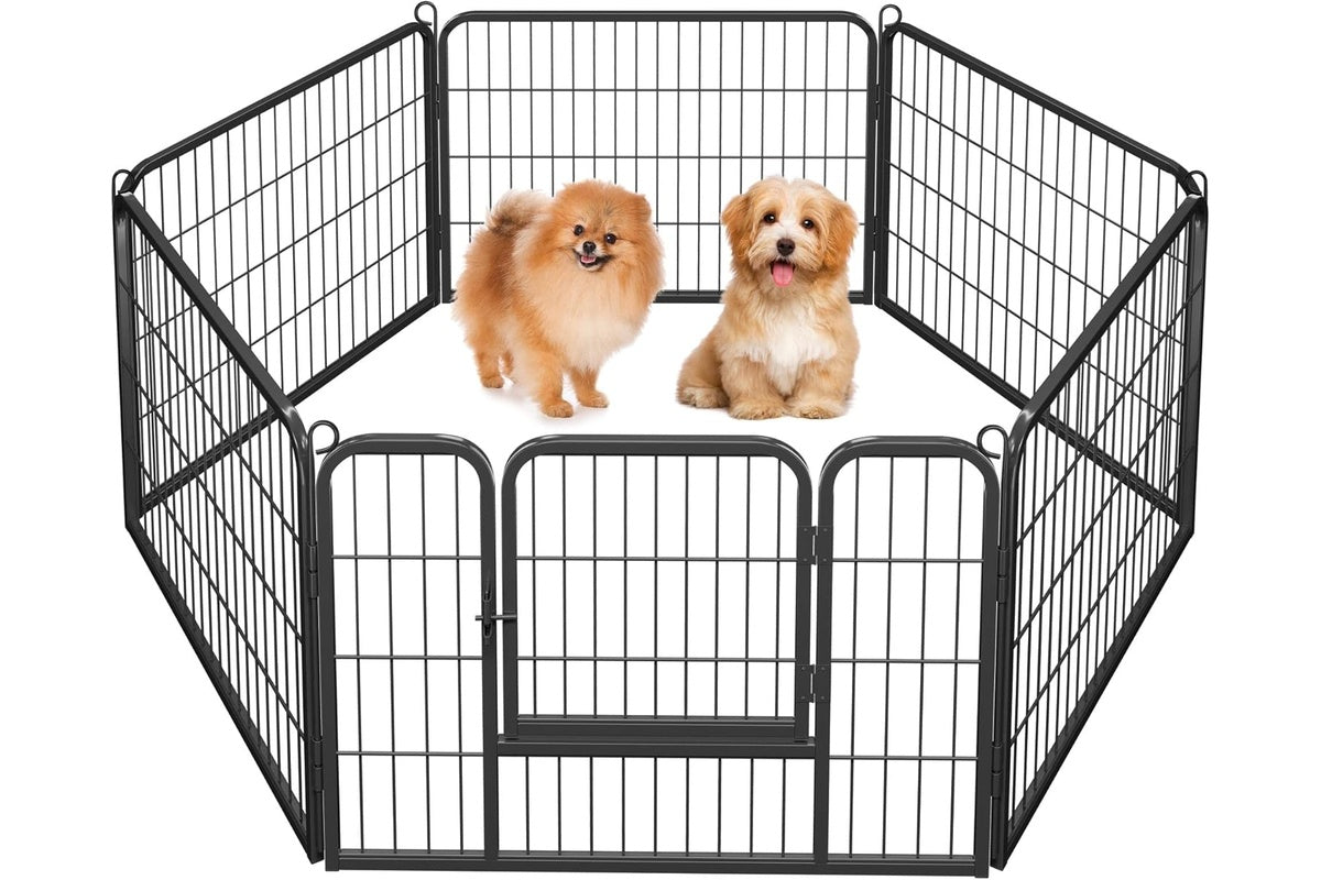 Dog play pen six panels arranged in square shape