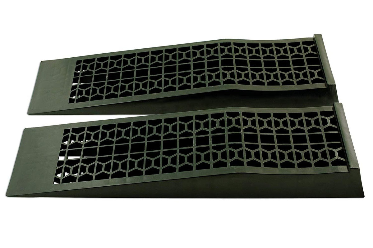 Close up of heavy duty plastic material on low profile car ramps