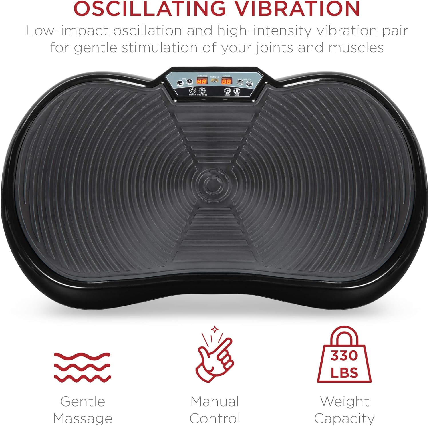 User standing on vibration plate exercise machine for workout