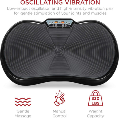 User standing on vibration plate exercise machine for workout
