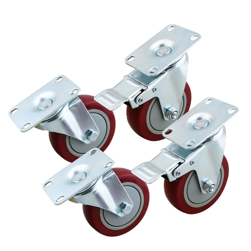 Caster Wheels Kit 100mm 4inch 2 with brakes+2 without brakes Red