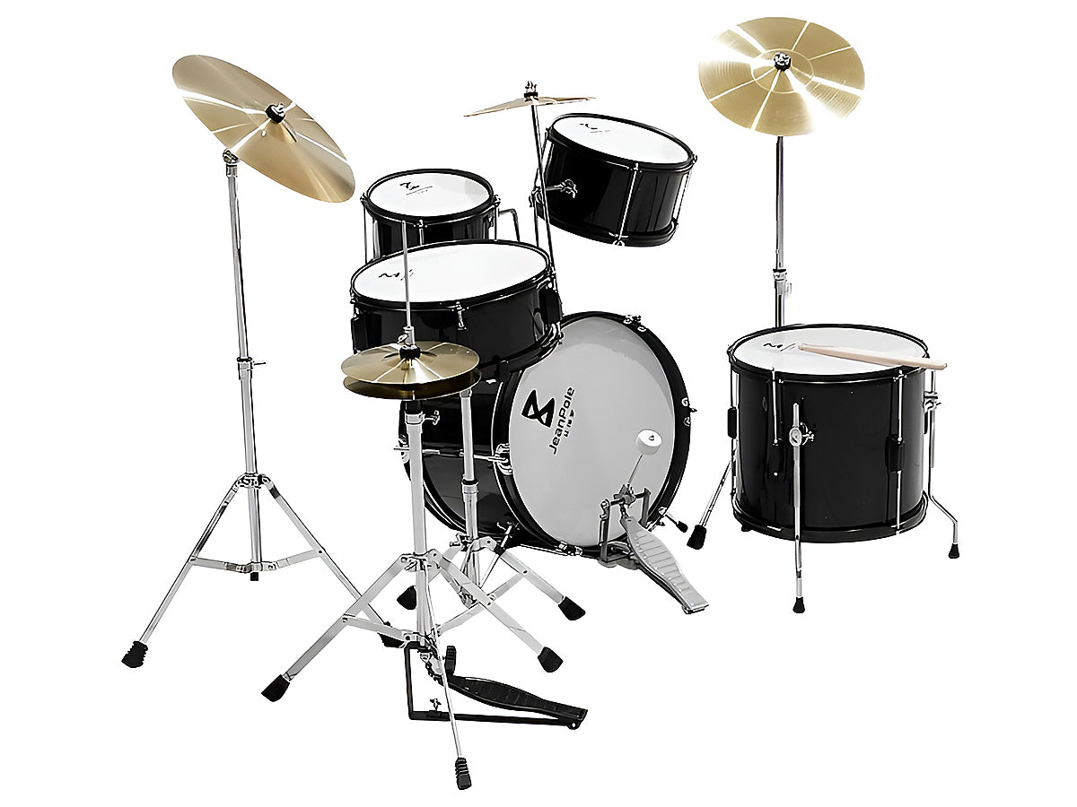 Top view of Drum Kit Set black snare drum and sticks