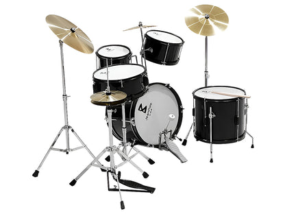 Top view of Drum Kit Set black snare drum and sticks