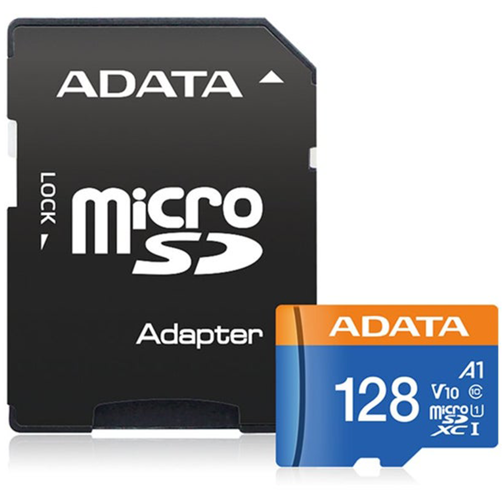 Micro SD card 128GB showing front label and capacity