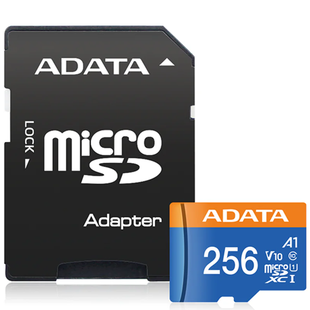 Micro SD card 256GB showing front label and storage capacity