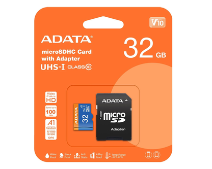 Side angle of ADATA 32GB micro SD Card with adapter
