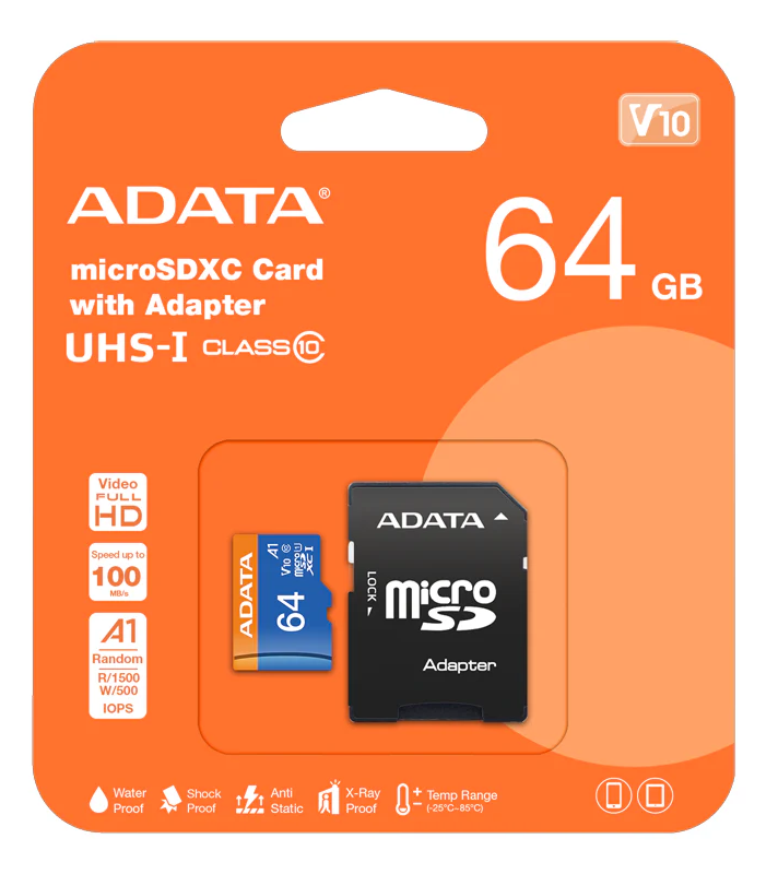 Close-up of ADATA micro SD card gold contacts for device connection