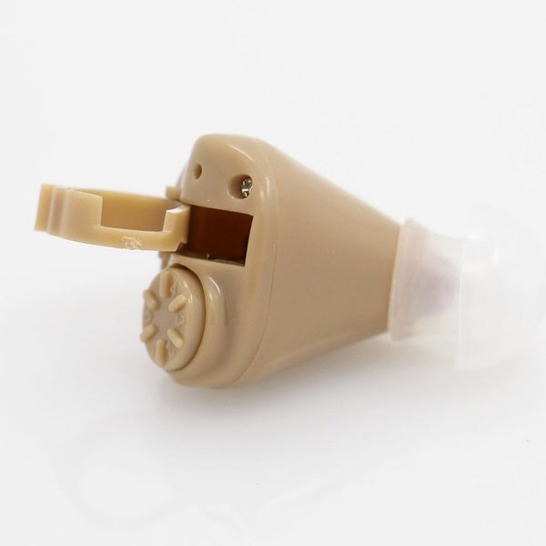 Top view of mini ITE hearing aid with low noise feature