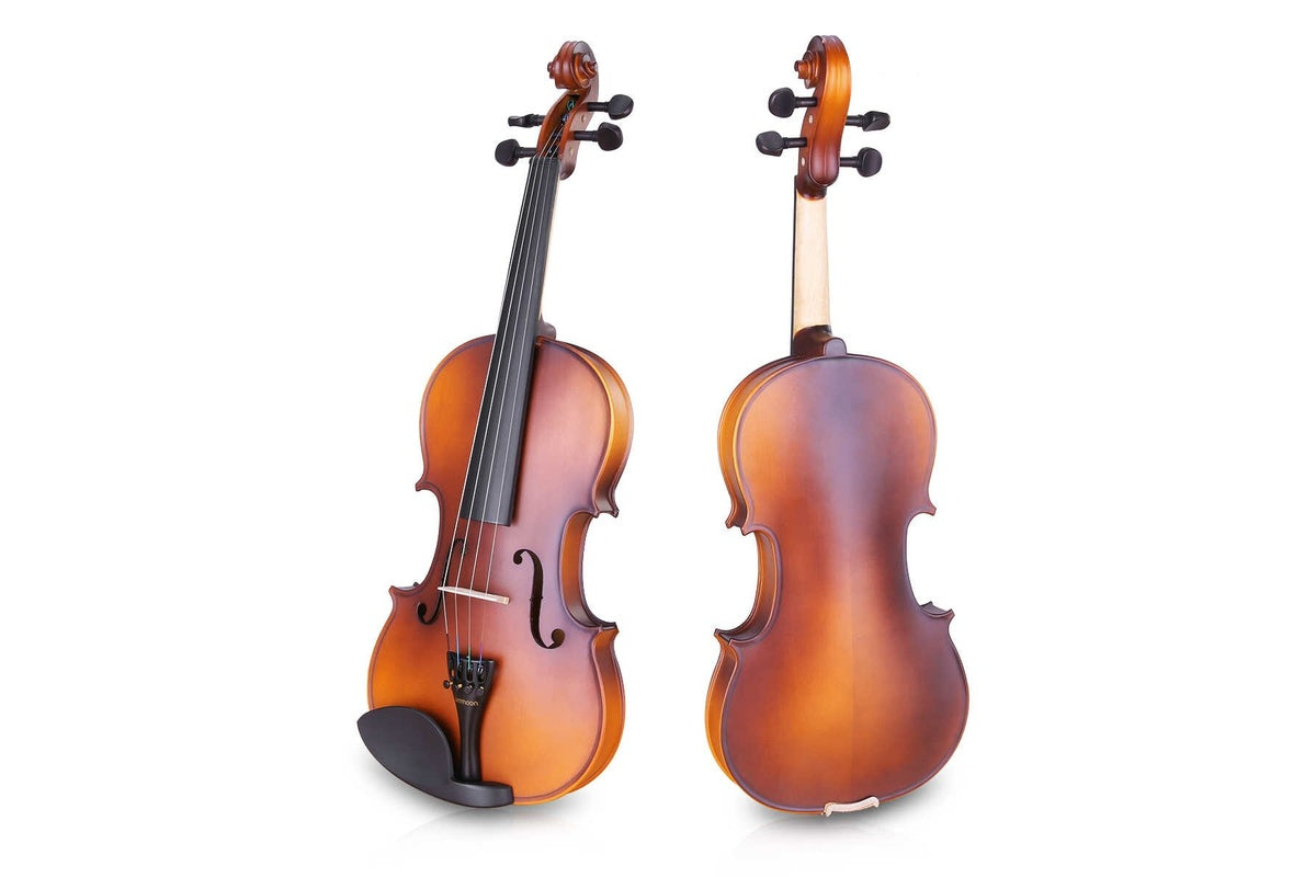 Close up of violin 44 natural wood fingerboard