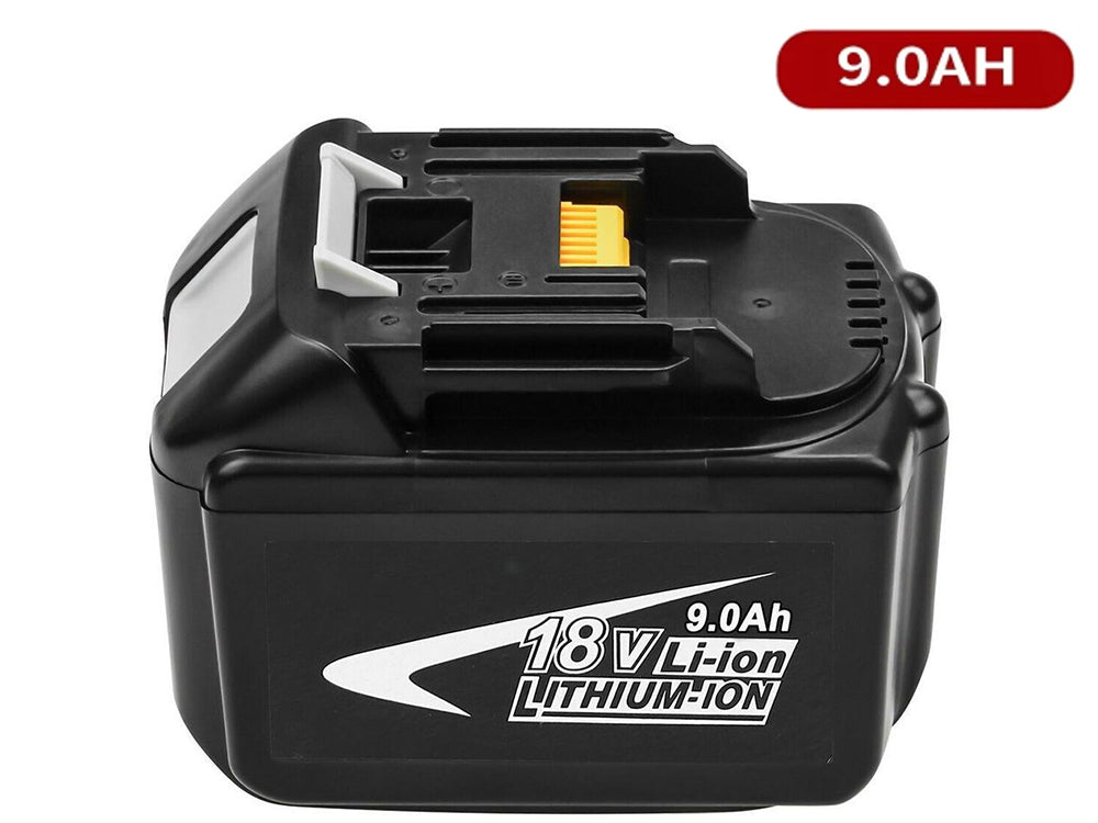 Close up of battery terminals on Makita 18V 9000mAh battery