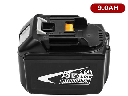 Close up of battery terminals on Makita 18V 9000mAh battery