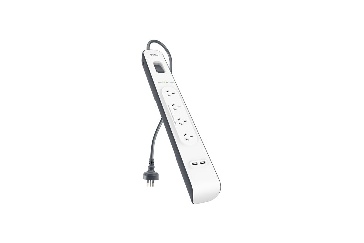 Close up of surge power board USB ports for device charging