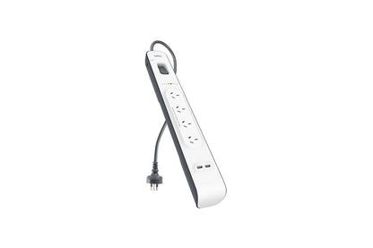Close up of surge power board USB ports for device charging