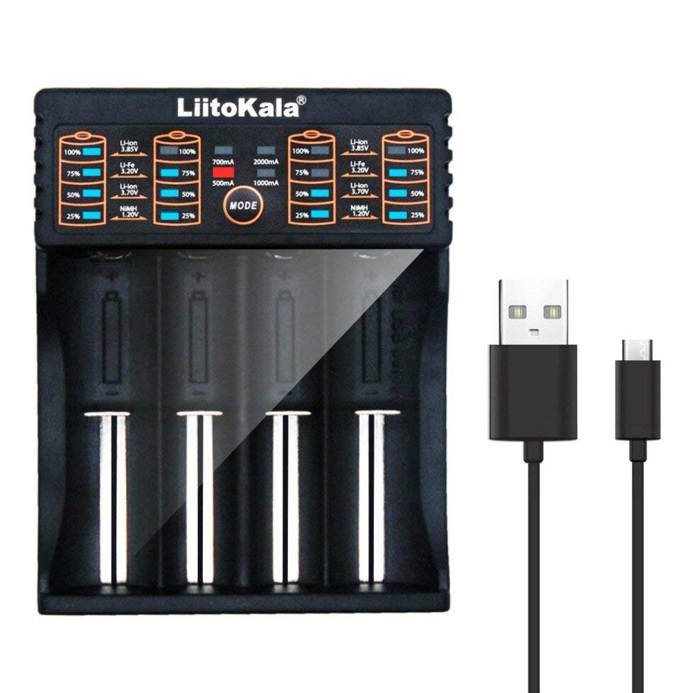Top view of AA and AAA battery charger with battery inserted