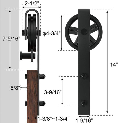 Barn door hardware installed on a sliding door frame