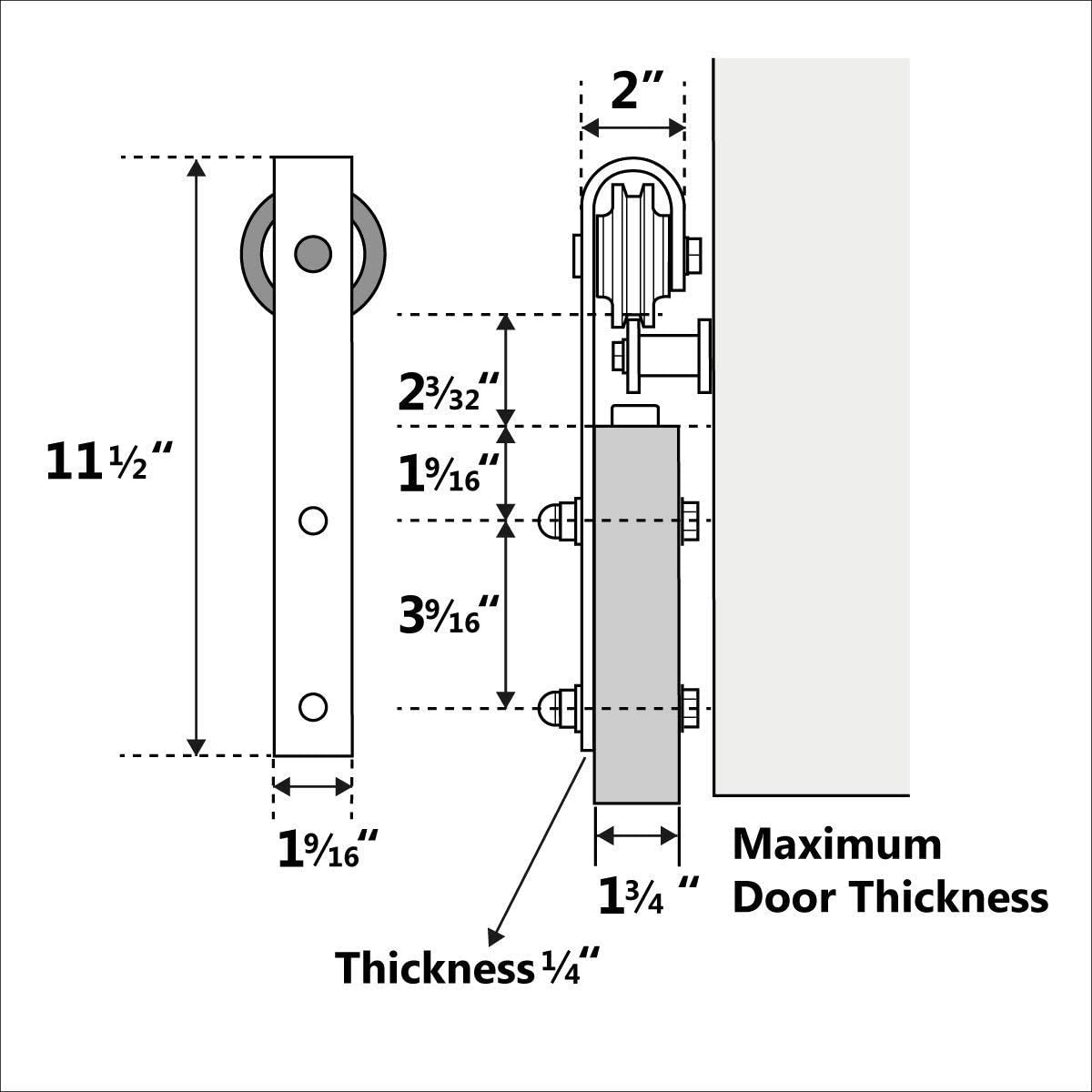 Top angle of barn door hardware 2m sliding track and rollers