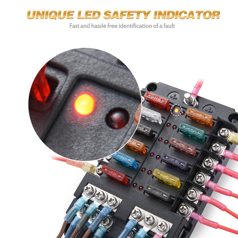 12 Circuit Negative Bus Blade Fuse Block