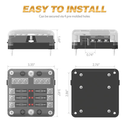 Compact 6 circuit fuse block suitable for automotive use
