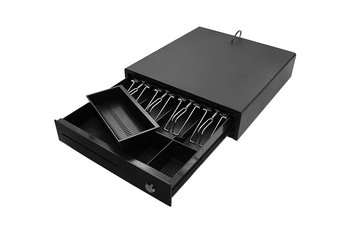 Side angle of cash drawer till showing RJ11 interface