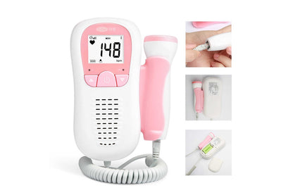 Close up of digital display on fetal Doppler baby heartbeat monitor