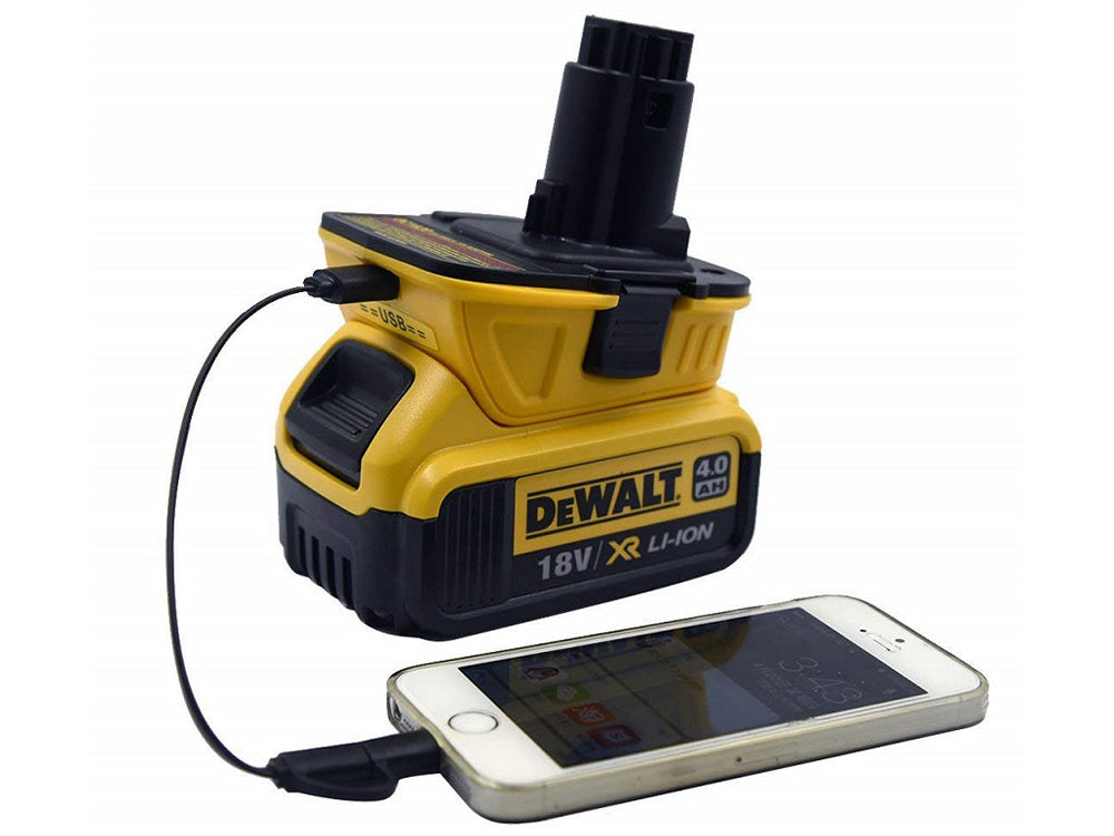 Close-up of Dewalt battery adapter connection pins