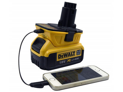 Close-up of Dewalt battery adapter connection pins