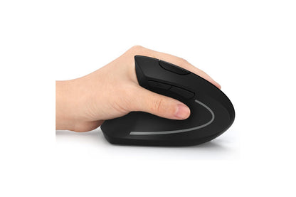 Side view of ergonomic mouse showing 6 control buttons
