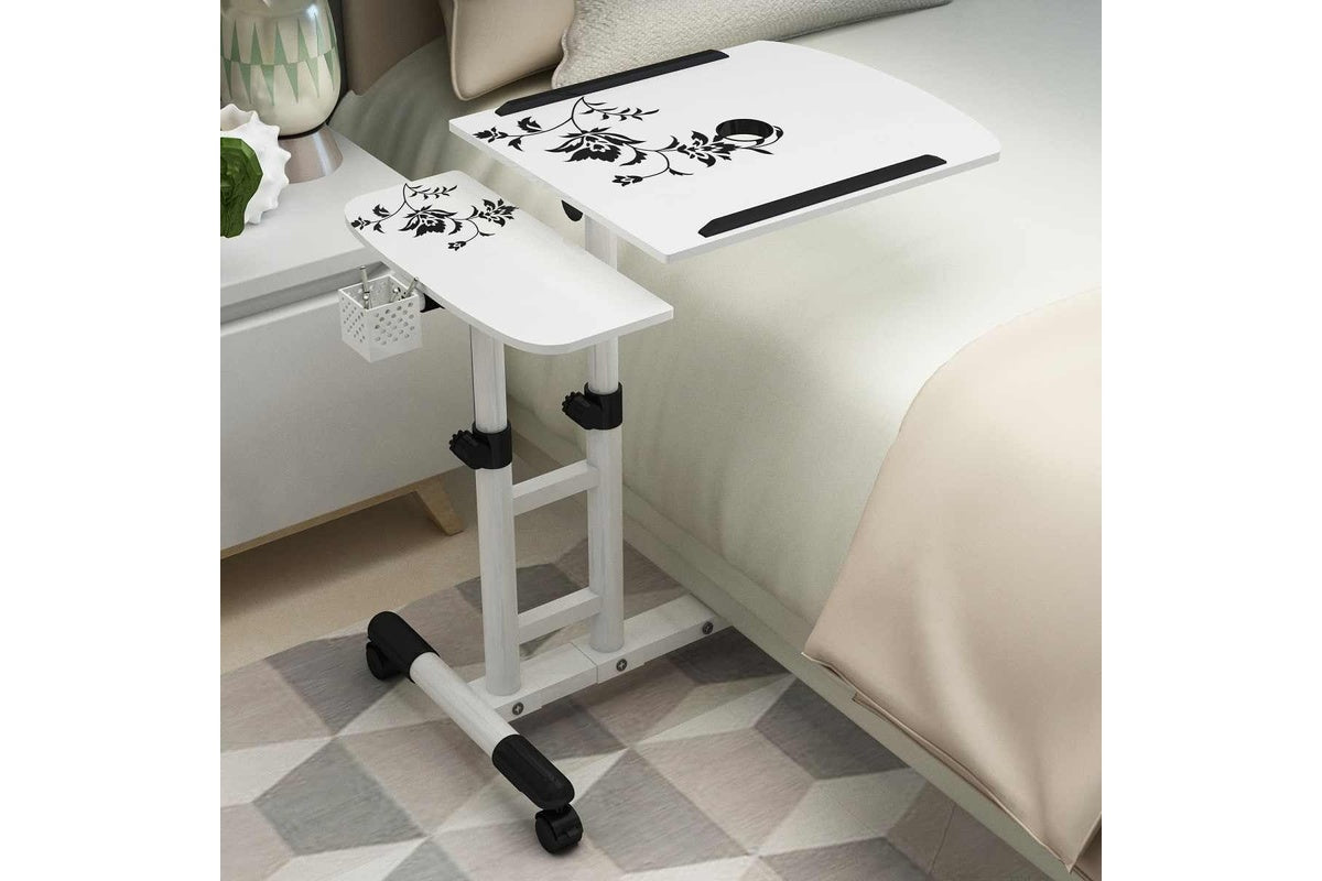 Close-up of laptop table desk stand rollers for easy movement