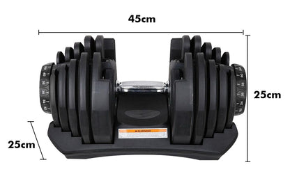 User adjusting weight on adjustable dumbbells 80Kg dial