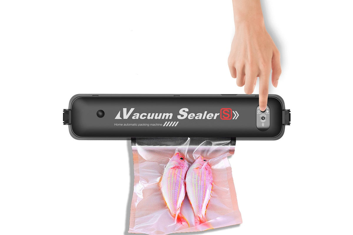 Side angle of food vacuum sealer packing machine in white ABS material