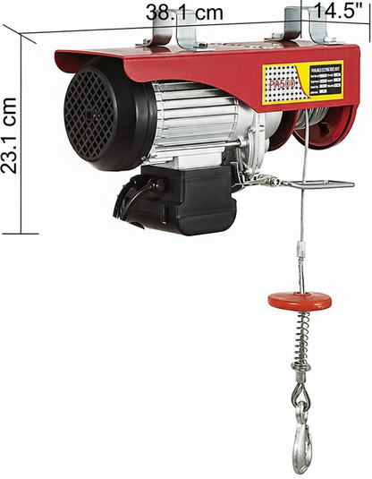 Electric hoist winch showing limit switch for motor stop