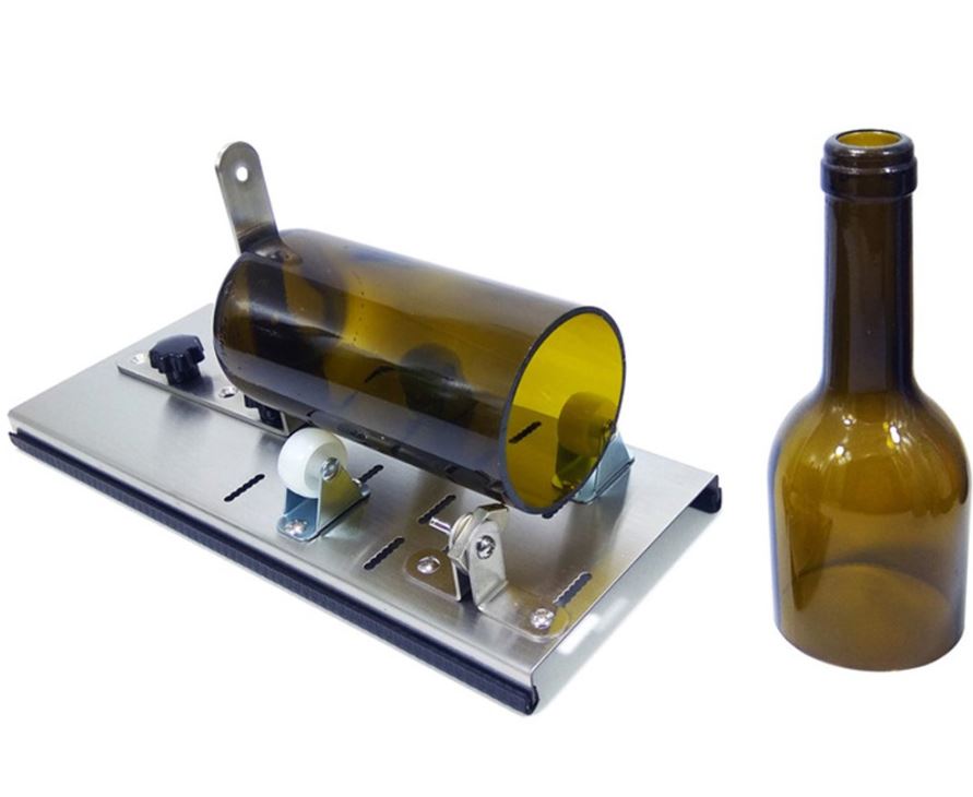 Stainless steel glass bottle cutter with measurement guide